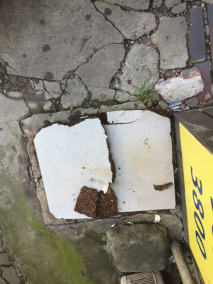 피해자 A씨가 빗물을 피하려다 밟은 널판지가 두 조각 나있다.