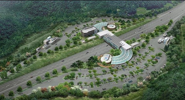 고양휴게소 조감도. 고양휴게소는 덕양구 성사동 95-1번지에 부지면적 6만4925㎡(1만9639평), 연면적 7156㎡(2165평) 2층 규모로 조성됐다.