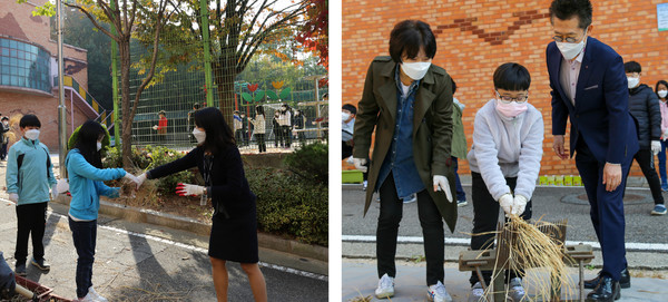 손으로 벼를 털며 농촌과 농부들에 정성을 알게된 감사함의 시간이됐다.