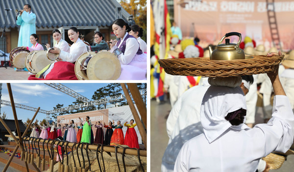 다양한 공연을 펼치고 있는 조경희 고양송포호미걸이보존회장과 회원들.