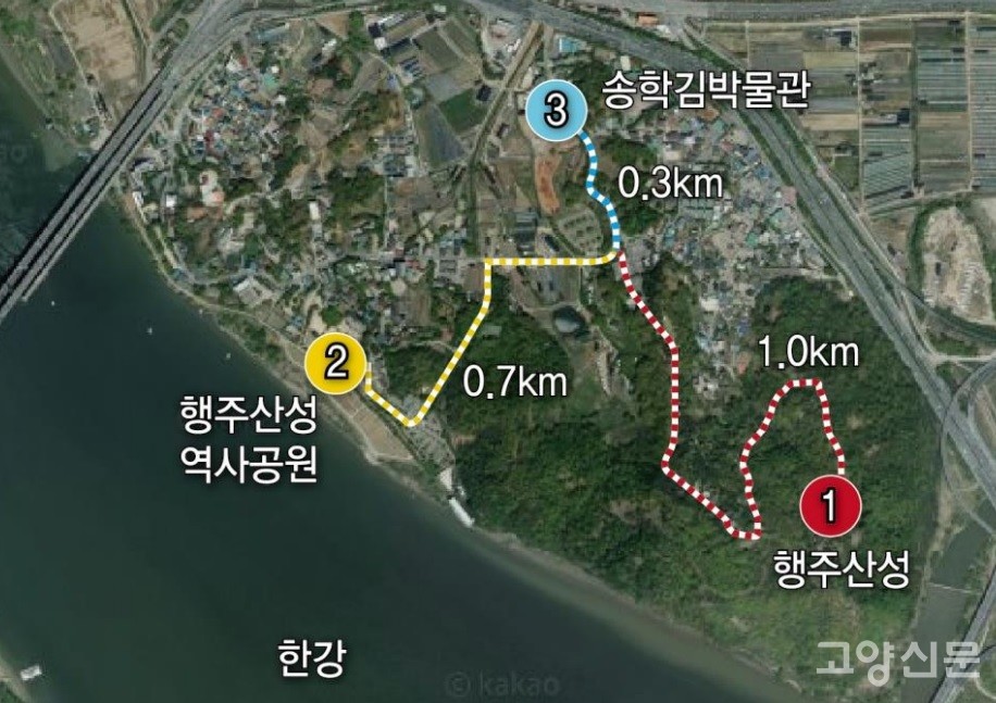 행주산성 일대 모습. 관광객들은 송학김박물관의 넓은 주차장에 집결한 후 그곳에서 전기차 셔틀을 타고 행주산성과 역사공원으로 이동해 역사와 자연을 즐길 수 있게 된다. 전기차 운행시점은 내년 4~5월로 예상된다. 