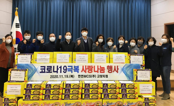 한전엠씨에스㈜ 직원들이 십시일반  정성을 모아 백석2동에 나눔을 실천하고 있다.