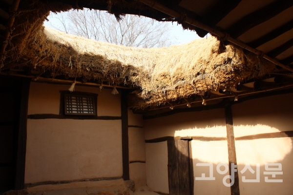 초가로 엮은 둥근 또아리지붕을 비치는 햇살은 밤가시초가가 보여주는 가장 아름다운 풍경이다. 