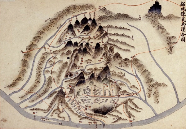 한양도성-탕춘대성-북한산성의 연결체계를 한 장의 지도 속에 담은 ‘도성연융북한합도(都城鍊戎北漢合圖)’. 서울대 규장각 한국학연구원 소장.