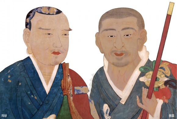 부산 범어사 불화에 그려진 의상(왼쪽)과 원효의 초상. 