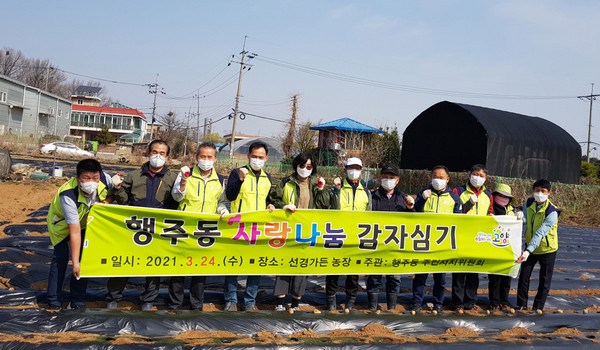 행주동 주민자치위원회가 3월 24일 행주외동에 사랑의나눔 감자를 심었다.