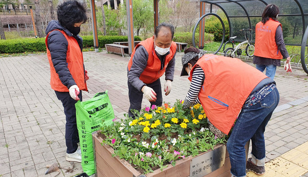 심어진 꽃은 원신동 관계자들이 잘 관리해 주민들에게 작은 위안을 줄수 있을것이다.