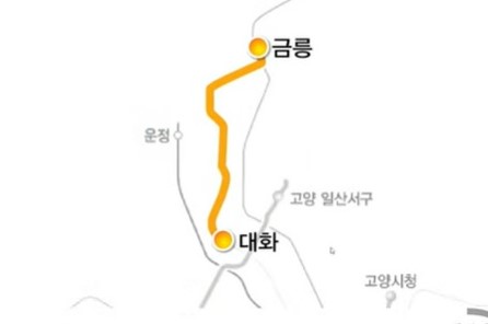 일산선 연장(3호선 대화~파주금릉) 노선도.
