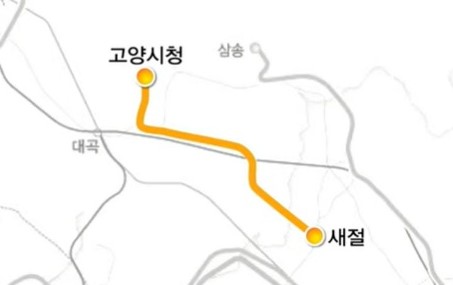 고양은평선(새절~고양시청) 노선도.