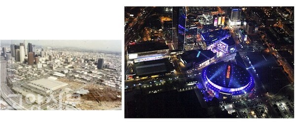 ▲ 슬럼가였던 LA 다운타운 지역은 1999년 스테이플스 센터 개장 이후 매년 수백만명이 찾는 자족도시로 발전했다.