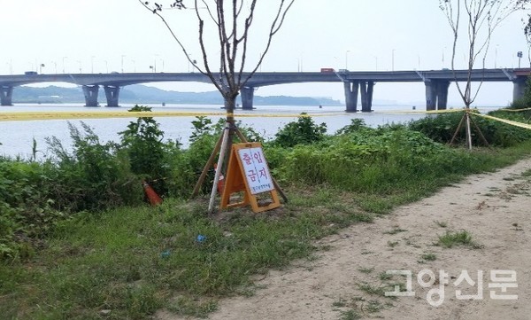 지난해 7월 지뢰폭발로 인명사고가 일어났던 김포대교 하단 부근. 