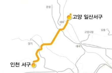 ▲ 한국교통연구원이 4월 제4차 국가철도망 공청회에서 발표한 인천2호선 일산서구 연장안 노선도.