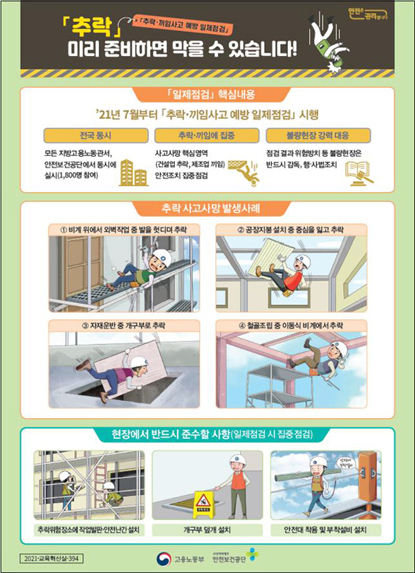 추락 사고예방 안전수칙 안내문 [자료 = 고용노동부]