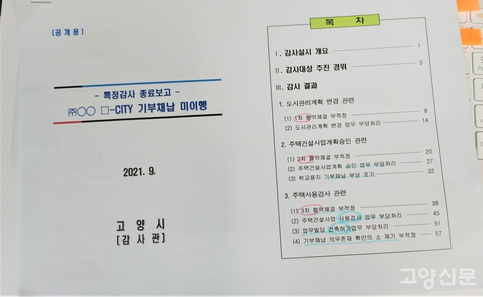 6일 공개된 '요진 와이시티' 관련 고양시의 감사보고서.
