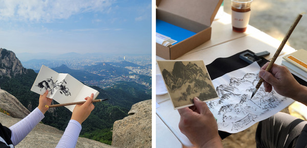 문화가 있는 날 프로그램 중 하나인 산수화 그리기