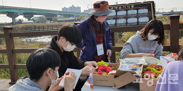 대장천에서 진행된 줍줍플로깅 연계 체험활동. [사진제공=고양자연생태연구회]