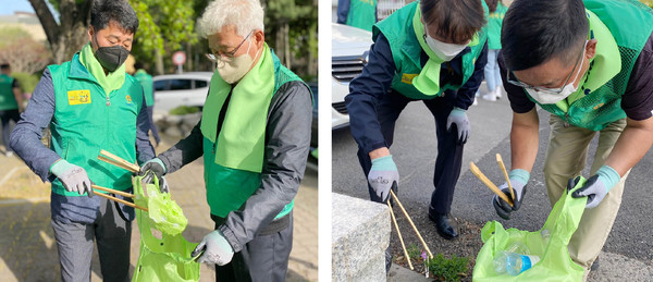마을을 다니며 쓰레게릴 줍고 환경정화활동을 펼쳤다.