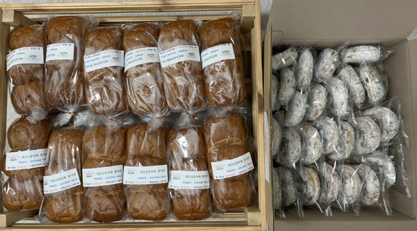 대길상공덕회가 중산2동의 어려운 이웃을 위해 전달한 빵. 중산2동은 지역 내 취약계층에 전달할 예정이다.