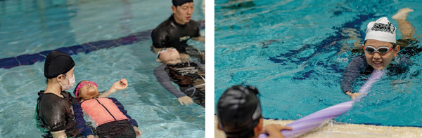 수상안전 교육을 받고 있는 학생들.[사진=고양시재활스포츠센터]