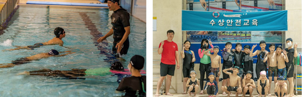  수상 안전 교육에 참여한 학생들.