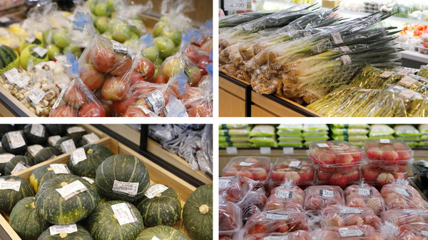 신선하지 않을 수가 없는 지도농협 로컬푸드직매장의 3호점 진열대. 곳곳에 신선한 과일과 채소가 가득하다.