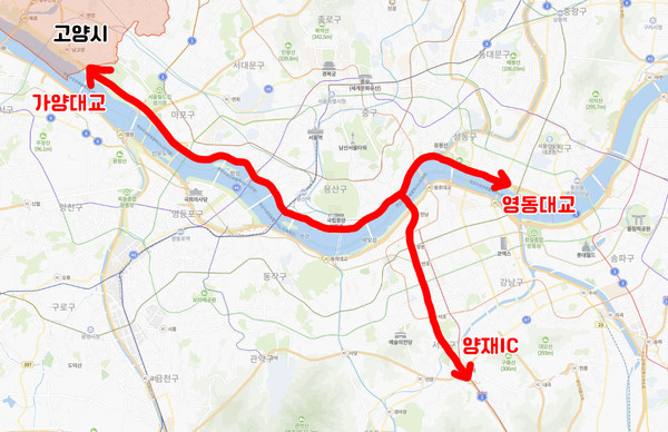 서울시가 최근 발표한 서울도심 지하도로 노선도.