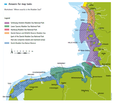 와덴해 구역도. 독일지역은 2개의 주가 대부분을 차지한다.(지도출처: CWSS)