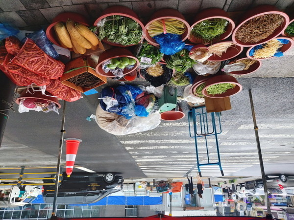 일산오일장 찻길의 노점 [사진=박혜인]