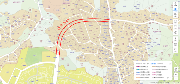 도시계획시설로 지정된 고양시 식사동 대로3-49호선(성당길) 