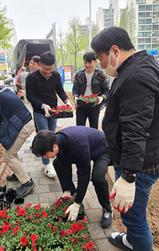  백석1동이 아름다운 거리 조성을 위해 주민들과 마을 꽃 심기 활동을 했다. 