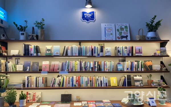 서점 뮈르달의 책장. 아래에는 아이들을 위한 여행만화책도 있다.