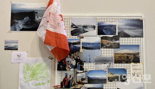 아이슬란드 여행사진과 얼마 전 근처 소노캄 호텔에 묵었던 캐나다 쇼트트랙 대표팀과 찍은 사진. 커피 맛이 좋다고 인정해줘서 더 자신감이 생겼다고 한다.