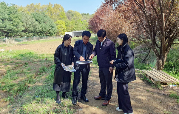 안곡습지 주변을 둘러보며 공원화에 대한 이야기를 나누고 있다.