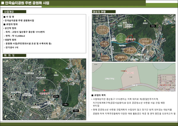 안곡습지공원 주변 공원화 사업 사업개요와, 위치도, 대상지 현황