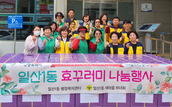 일산1동이 어버이날을 맞아 85세 이상 어르신 535세대에 ‘효(孝)꾸러미’를 전달했다