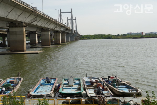 행주대교 아래에 정박되어있는 행주어촌계 어선들. 