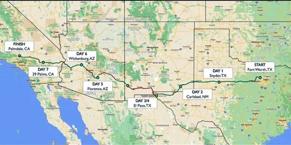 7월에 열리는 솔라카 레이스는 택사스 Fort Worth에서 출발해 캘리포니아 Palmdale까지 사막을 가로질러 1500km가 넘는 거리를 주행하는 대회다. [이미지 = Oregon Solar Car Team 홈페이지]