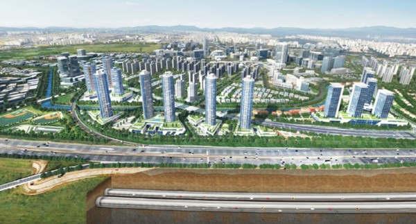 자유로 대심도 지하도로와 자유로변 수변도시 개발을 하나의 그림에 담은 상상도. [이미지제공=고양시]
