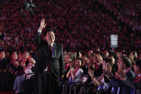 자유총연맹 행사에 참석한 윤석열 대통령. 