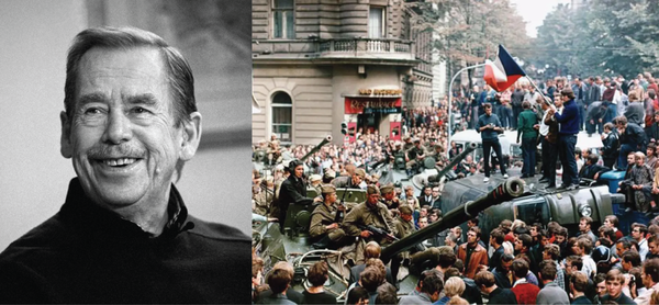 (사진 왼쪽에서부터) 바츨라프 하벨 전 체코 대통령. 프라하의 봄 현장.