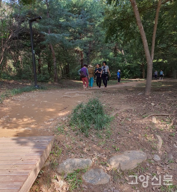 정발산공원 스마트 건강길을 걷는 시민들.