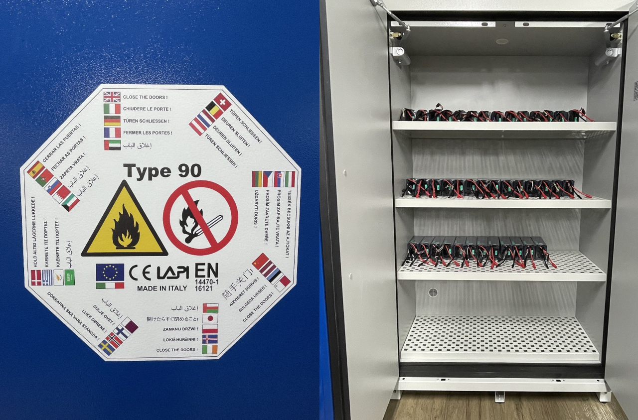 한국항공대 비행교육원이 설치한 리튬 이온 무인기 배터리 전용 보관함. [사진제공=한국항공대학교]