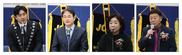 (왼쪽부터) 이상원 고양청년회의소 회장, 이동환 고양시장, 심상정 국회의원, 김영식 고양시의회 의장.