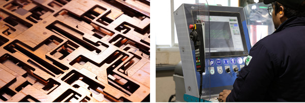 워터젯으로 가공된 원자재. 전문 기술자들이 한치의 오차도 없이 가공한다.