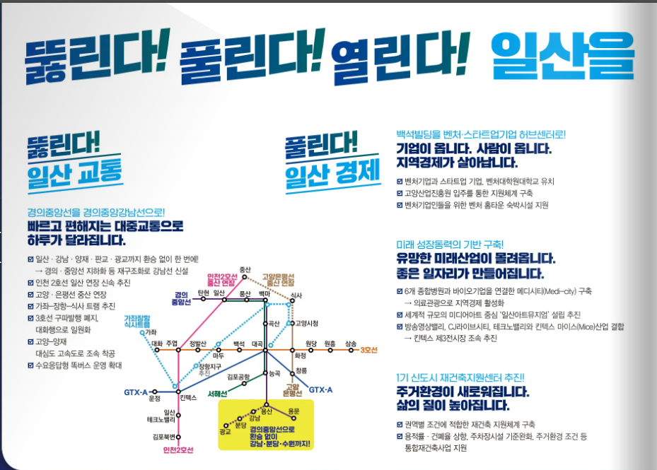 이기헌 고양시병 당선인의 공보물에 제시된 경의중앙강남선 공약 내용