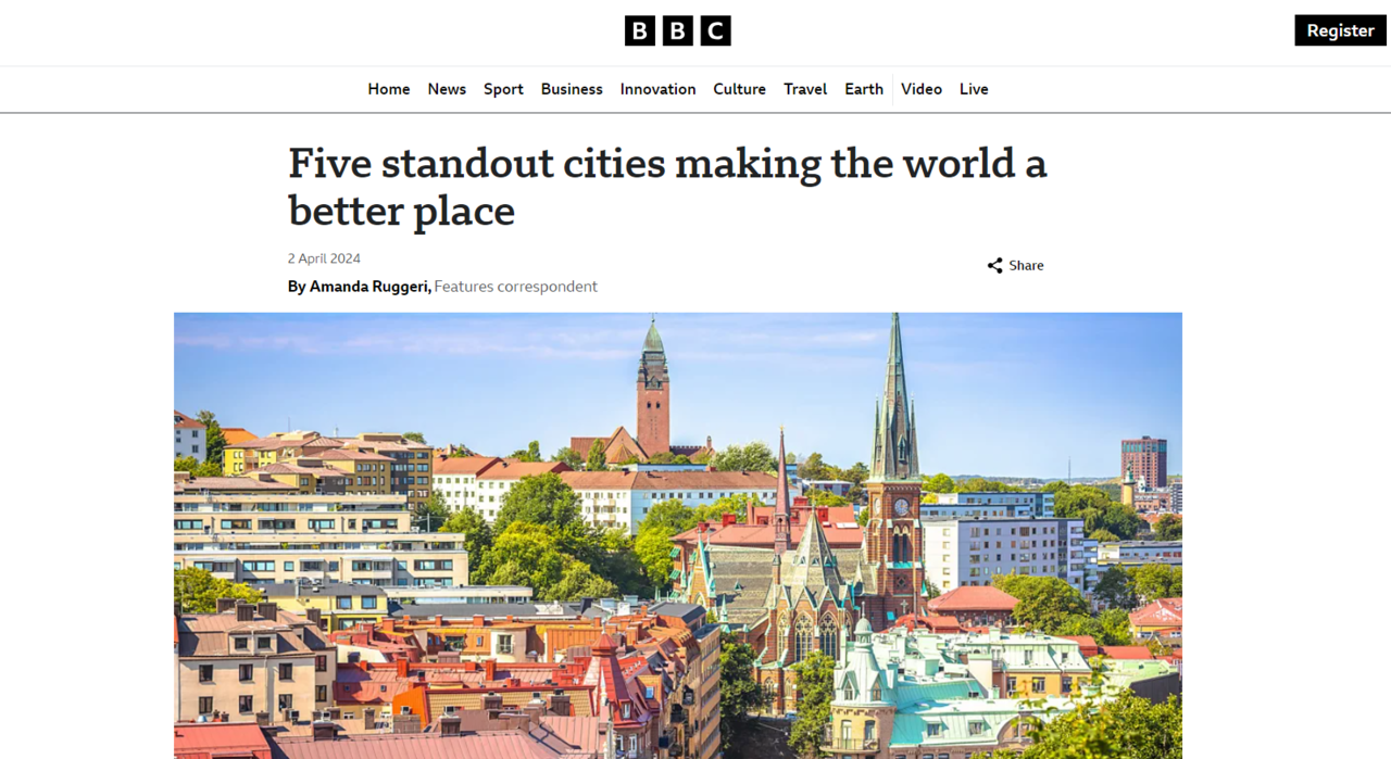 영국 국영매체인 BBC에 보도된 ‘세상을 더 나은 곳으로 만드는 5개 도시’ 기사.