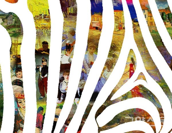 얼룩말 줄무늬 속에 명화와 작가의 작품이 함께 (2013년작)