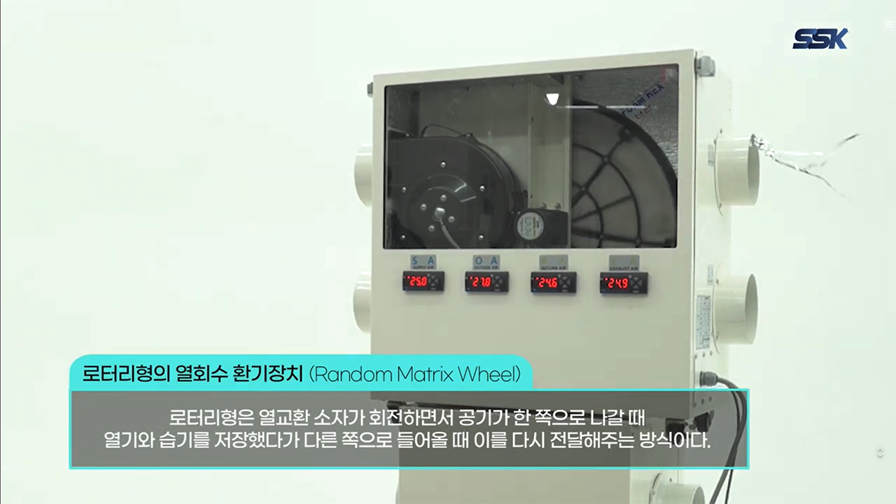 SSK 회전형 열회수환기장치의 열교환 소자는 피자의 조각처럼 빼서 세탁 후에 다시 사용할 수 있어 필터 교체 필요 없이 다시 사용할 수 있다. [이미지 출처 = SSK 유튜브 채널]