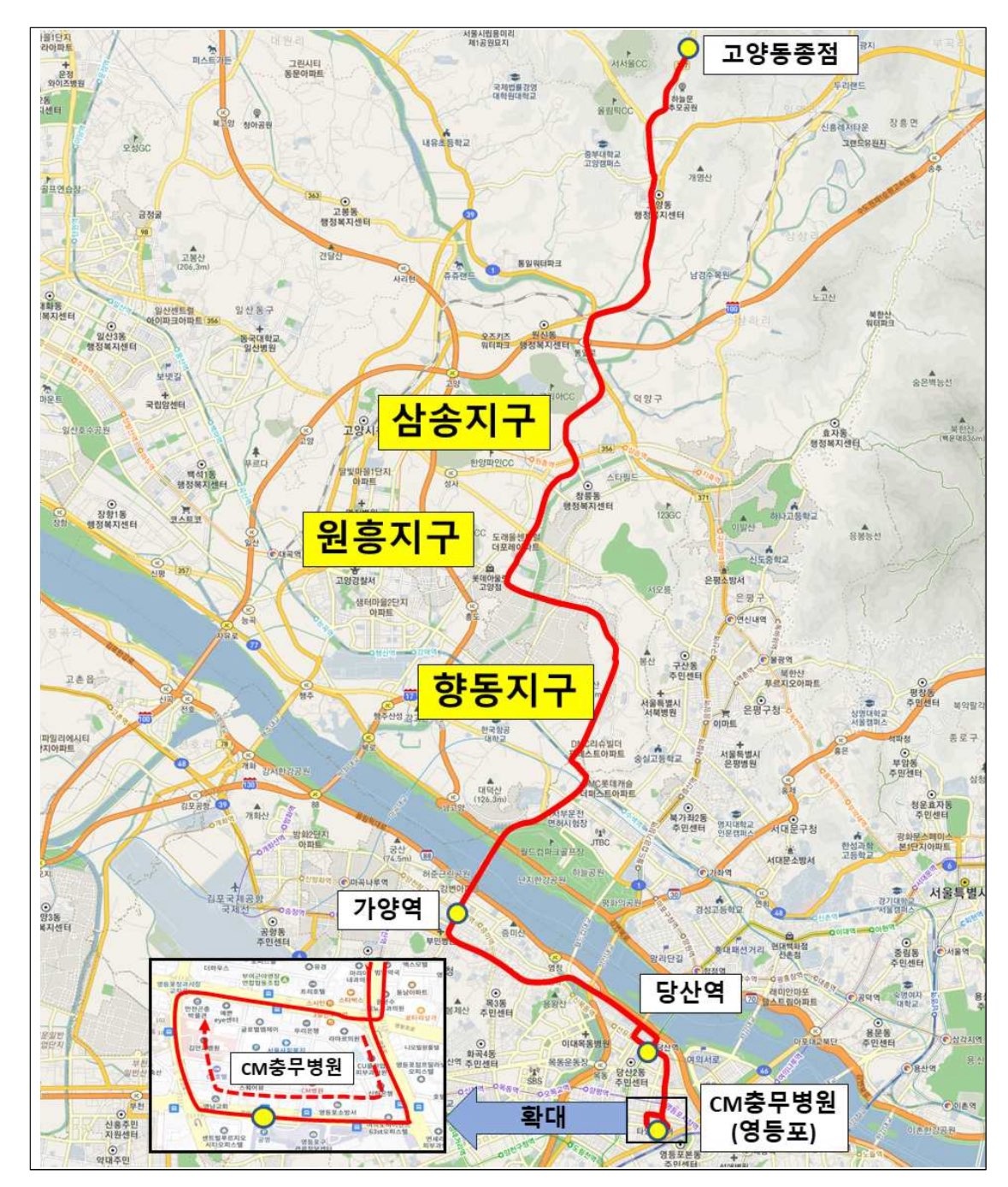 대광위 준공영제 광역버스로 신설된 고양동~영등포 노선(세부 노선은 개통 전 일부 조정될 수 있음). [출처=한준호 고양시을 국회의원]