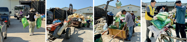 환경보호의 날엔 자전거부터 인력거 경운기 트랙터  승용차 트럭 등이 총동원된다.